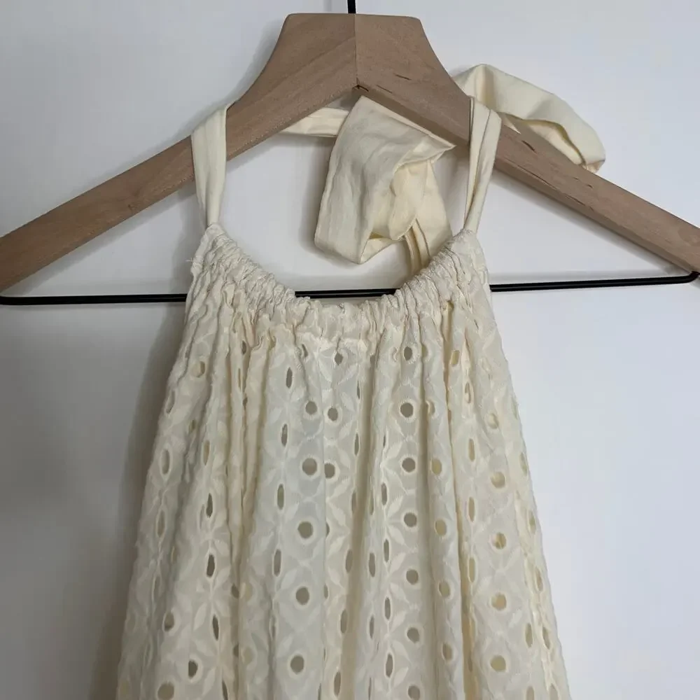 Vitamin A Off White Halter Top Maxi Cover Up Eyelet Swim Dress Womens Medium